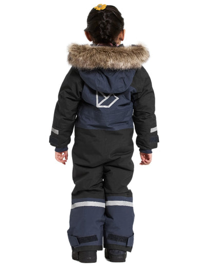 Navy Coloured Didriksons Childrens Bjärven Coveralls on white background 