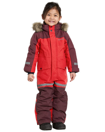 Pomme Red Coloured Didriksons Childrens Bjärven Coveralls on white background 