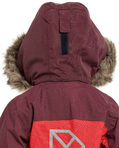 Pomme Red Coloured Didriksons Childrens Bjärven Coveralls on white background 