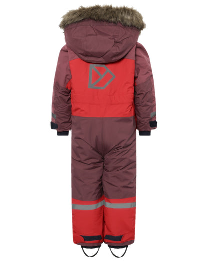Pomme Red Coloured Didriksons Childrens Bjärven Coveralls on white background 