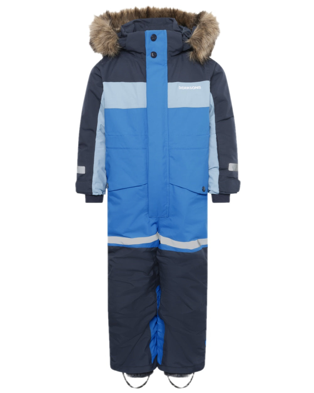 Sapphire Blue Coloured Didriksons Childrens Bjärven Coveralls on white background 