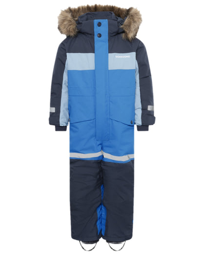 Sapphire Blue Coloured Didriksons Childrens Bjärven Coveralls on white background 