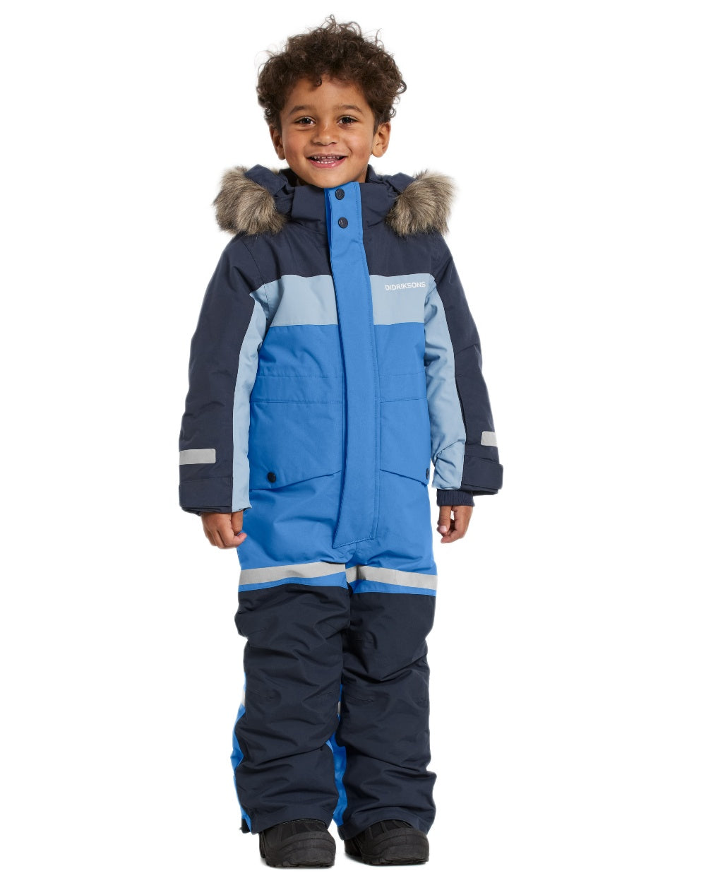 Sapphire Blue Coloured Didriksons Childrens Bjärven Coveralls on white background 