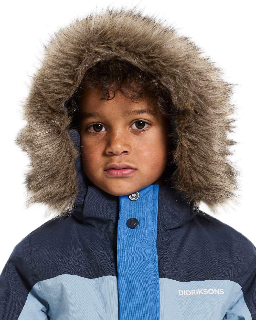 Sapphire Blue Coloured Didriksons Childrens Bjärven Coveralls on white background 