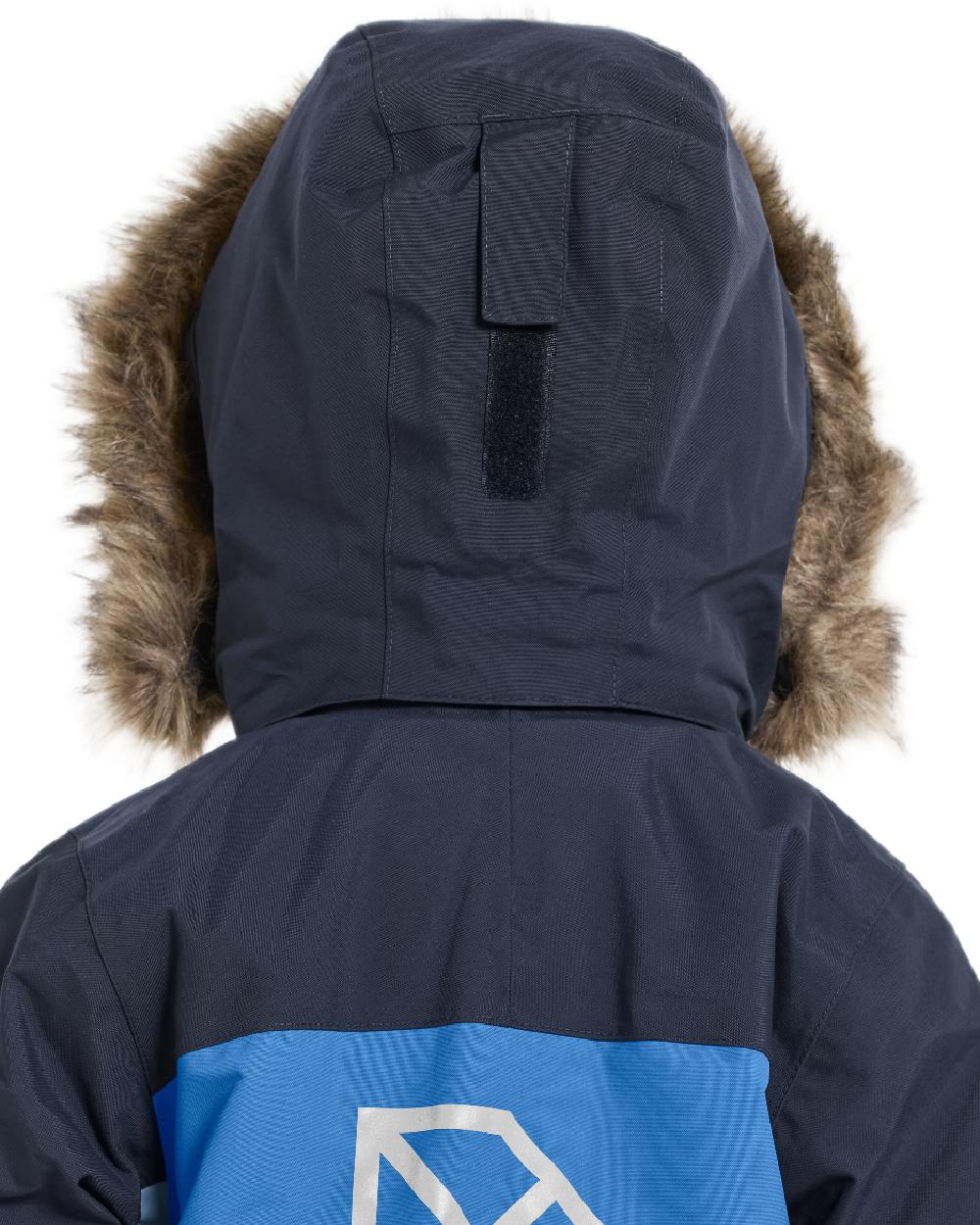 Sapphire Blue Coloured Didriksons Childrens Bjärven Coveralls on white background 