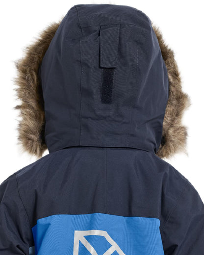 Sapphire Blue Coloured Didriksons Childrens Bjärven Coveralls on white background 