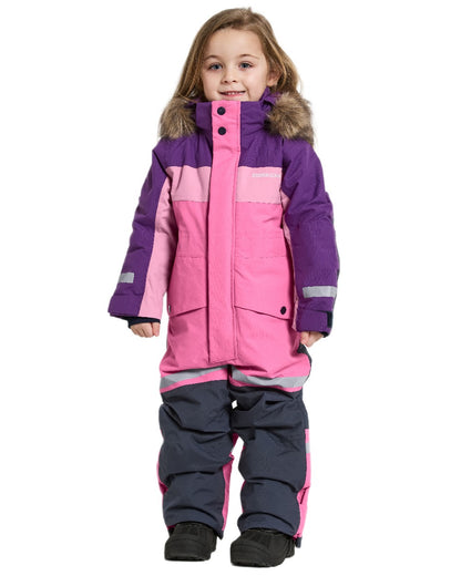 Sweet Pink Coloured Didriksons Childrens Bjärven Coveralls on white background 