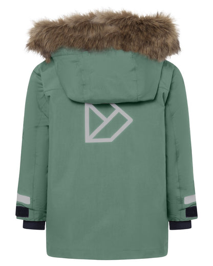 Dark Moss coloured Didriksons Childrens Bjarven Parka 5 on white background 