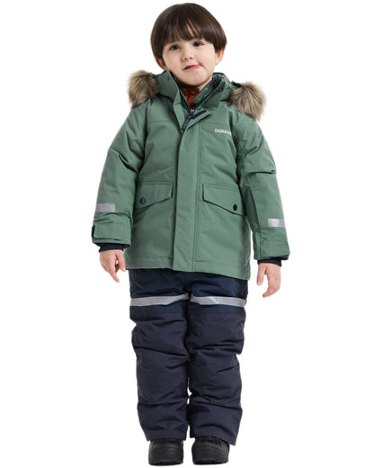 Dark Moss coloured Didriksons Childrens Bjarven Parka 5 on white background 