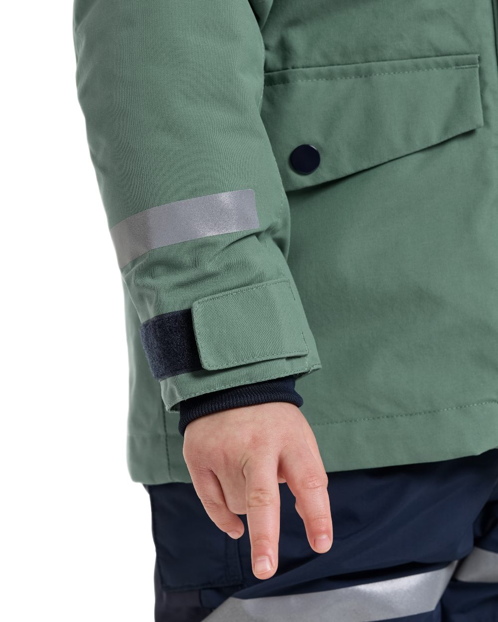 Dark Moss coloured Didriksons Childrens Bjarven Parka 5 on white background 