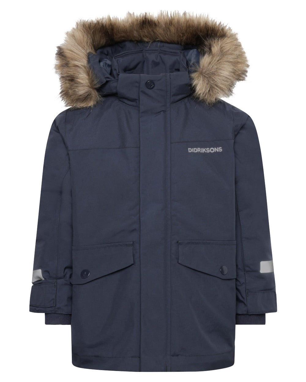 Navy coloured Didriksons Childrens Bjarven Parka 5 on white background 