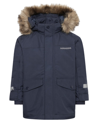 Navy coloured Didriksons Childrens Bjarven Parka 5 on white background 