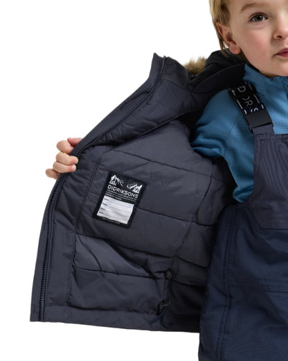 Navy coloured Didriksons Childrens Bjarven Parka 5 on white background 