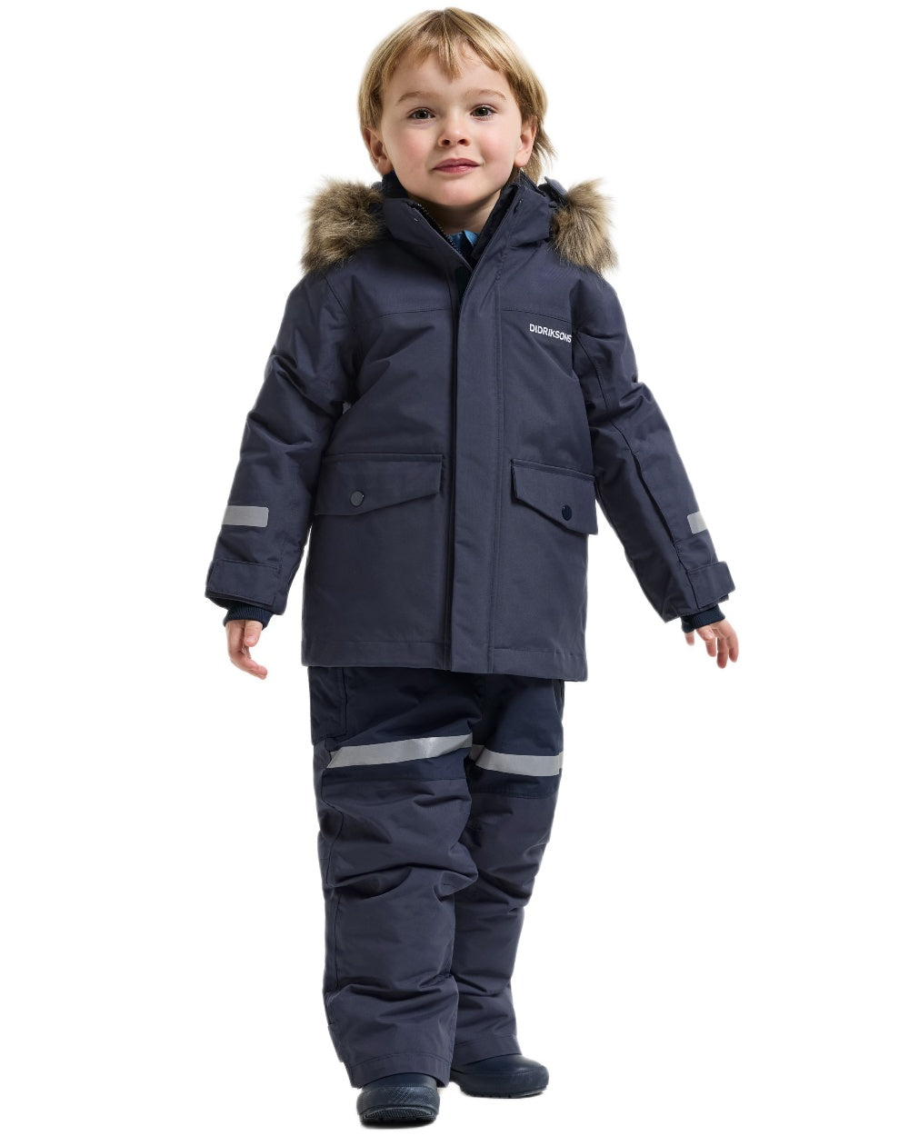Navy coloured Didriksons Childrens Bjarven Parka 5 on white background 