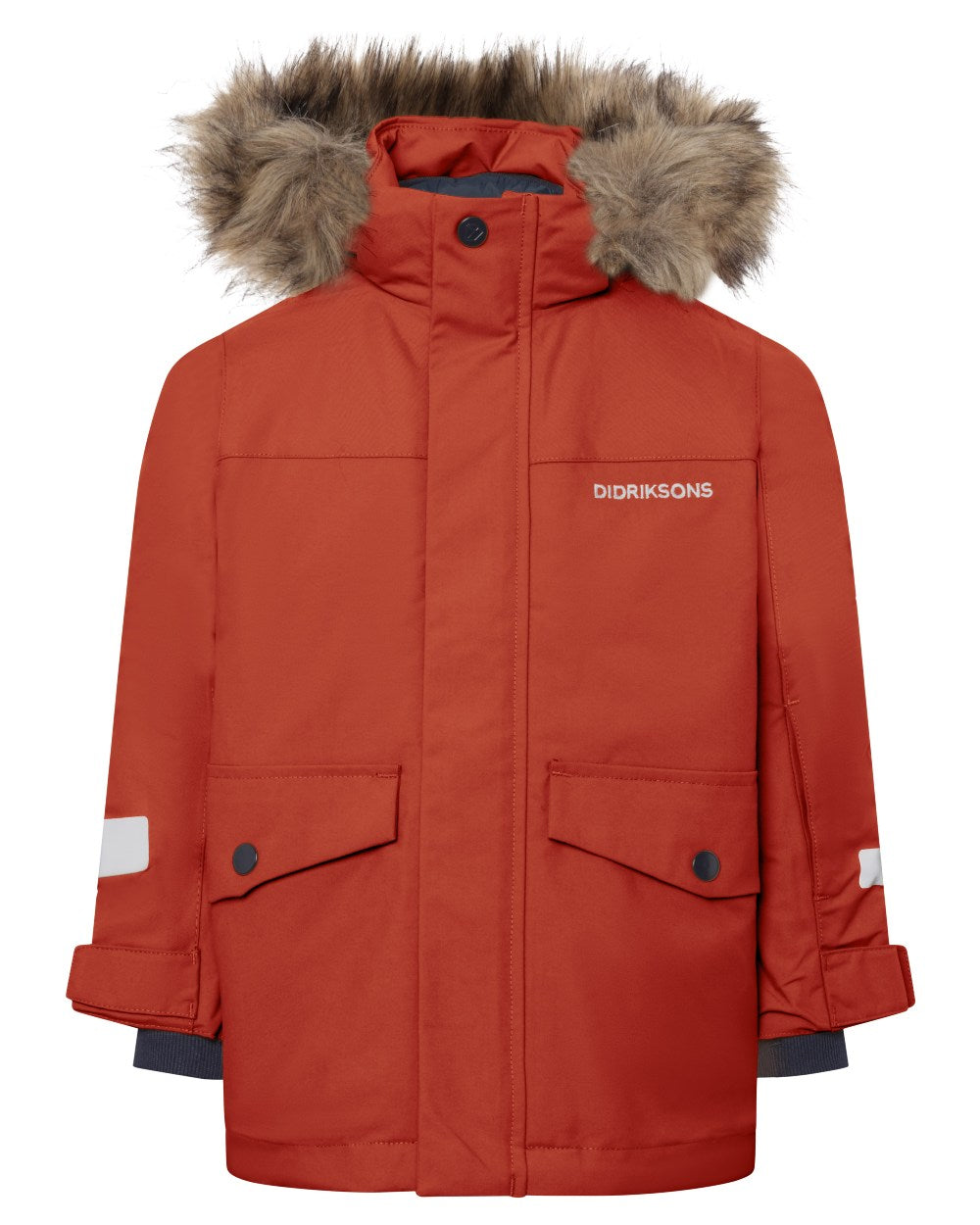 Rust coloured Didriksons Childrens Bjarven Parka 5 on white background 