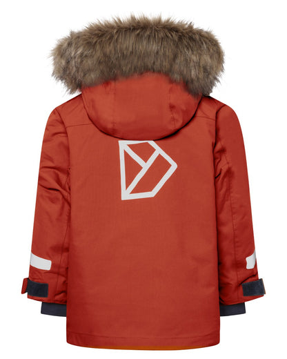 Rust coloured Didriksons Childrens Bjarven Parka 5 on white background 
