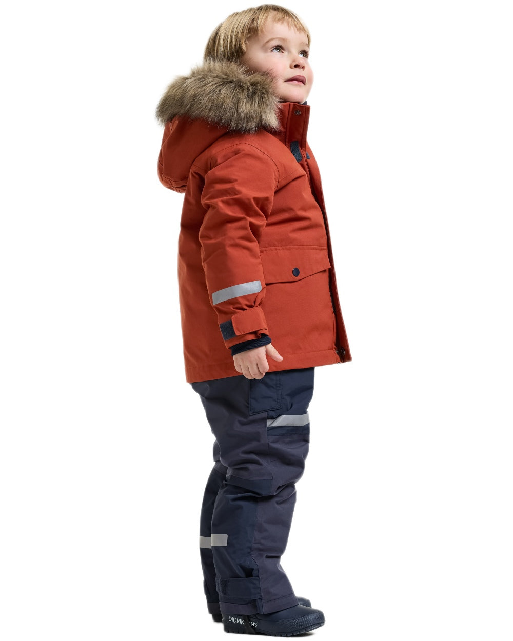 Rust coloured Didriksons Childrens Bjarven Parka 5 on white background 