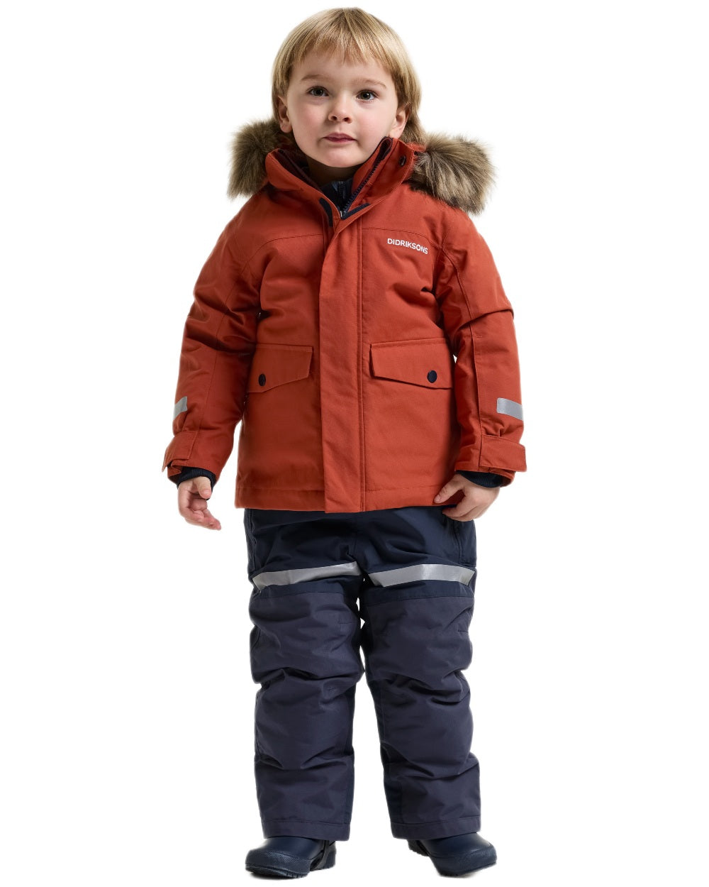 Rust coloured Didriksons Childrens Bjarven Parka 5 on white background 