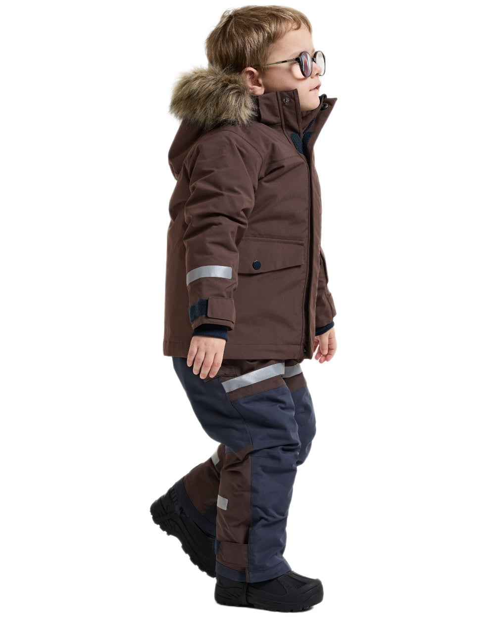 Shadow Brown coloured Didriksons Childrens Bjarven Parka 5 on white background 