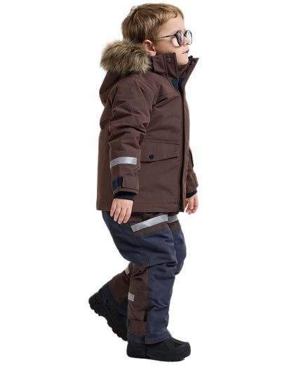 Shadow Brown coloured Didriksons Childrens Bjarven Parka 5 on white background 