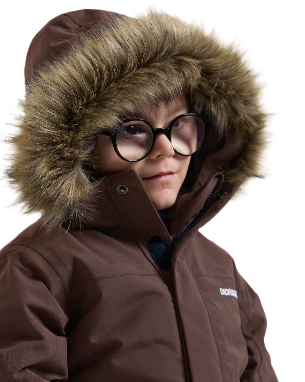Shadow Brown coloured Didriksons Childrens Bjarven Parka 5 on white background 