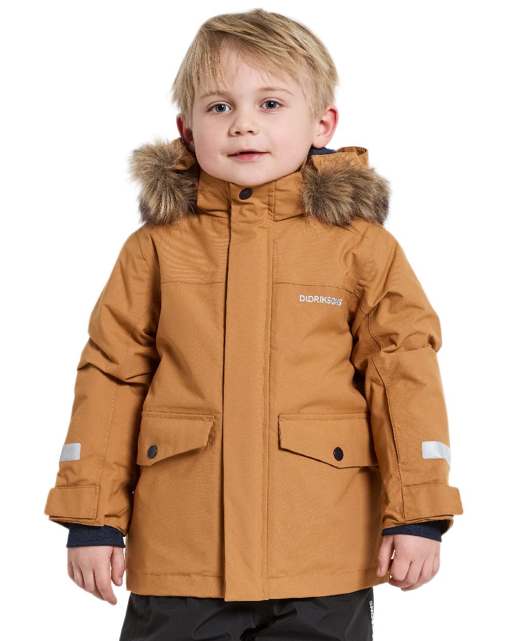 Almond Tree Coloured Didriksons Childrens Bjärven Parka on white background 