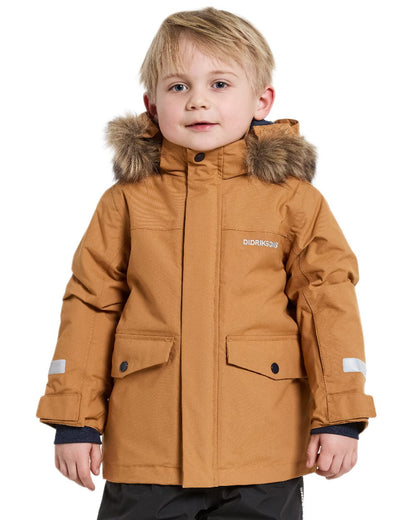 Almond Tree Coloured Didriksons Childrens Bjärven Parka on white background 