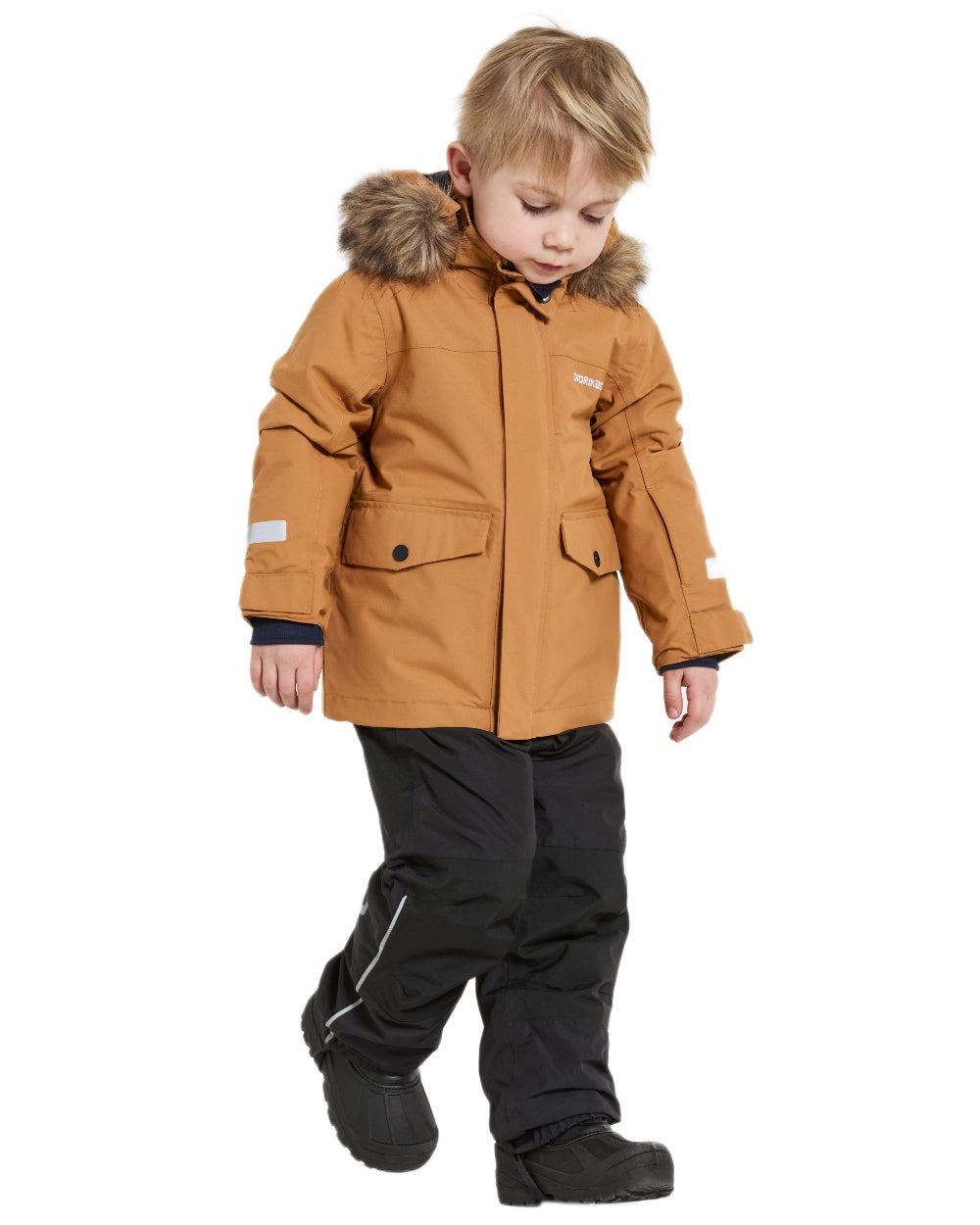 Almond Tree Coloured Didriksons Childrens Bjärven Parka on white background 