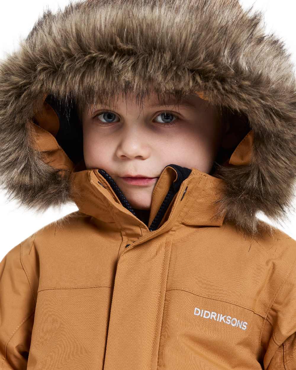 Almond Tree Coloured Didriksons Childrens Bjärven Parka on white background 