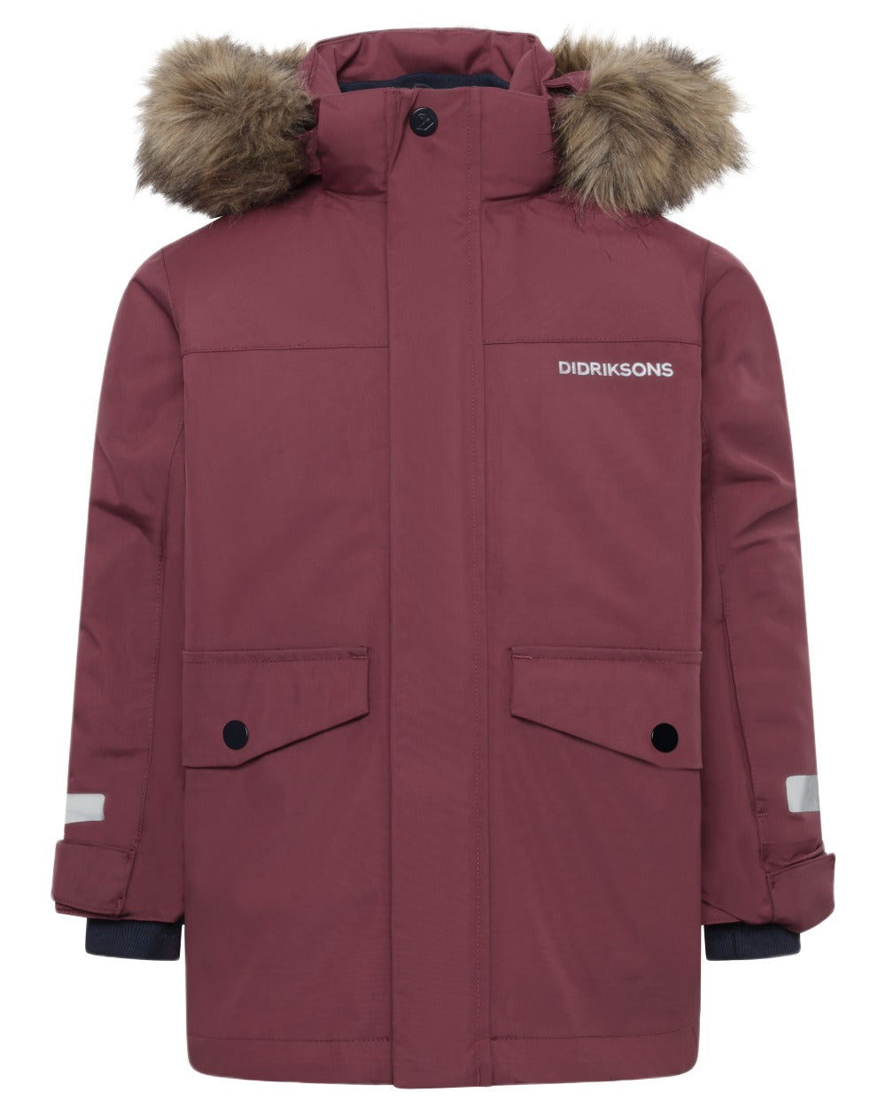 Anemon Red Coloured Didriksons Childrens Bjärven Parka on white background 