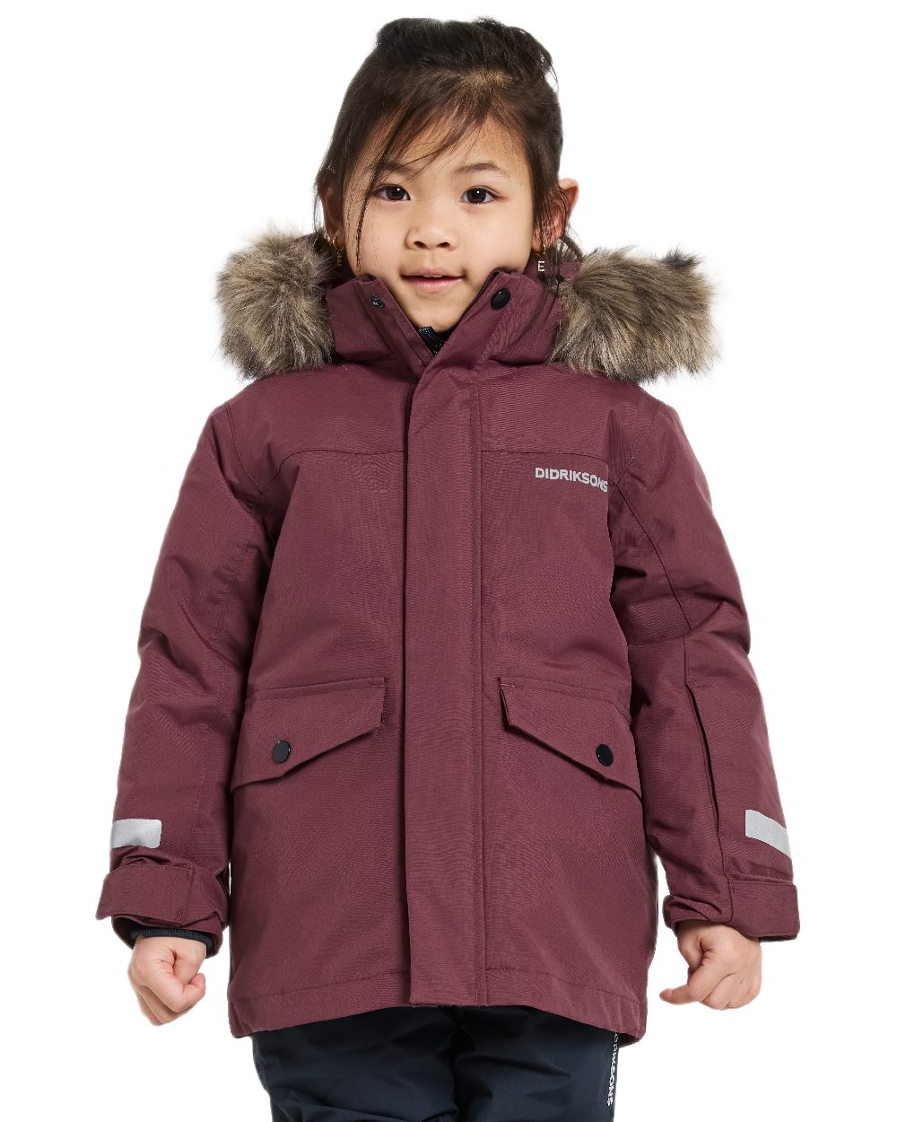 Anemon Red Coloured Didriksons Childrens Bjärven Parka on white background 
