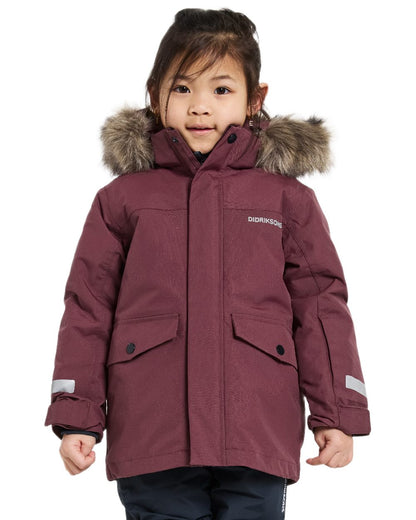 Anemon Red Coloured Didriksons Childrens Bjärven Parka on white background 