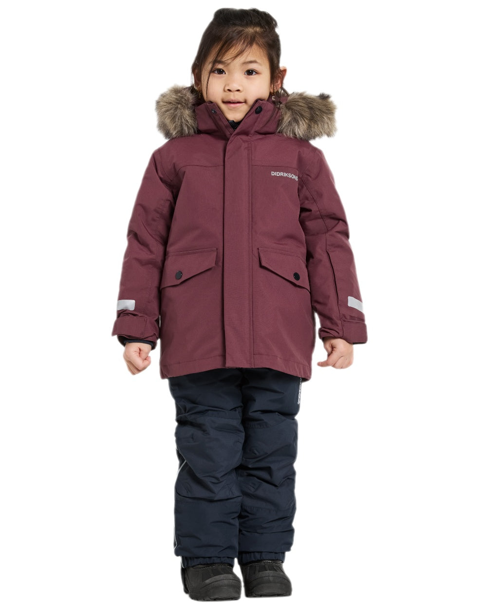 Anemon Red Coloured Didriksons Childrens Bjärven Parka on white background 