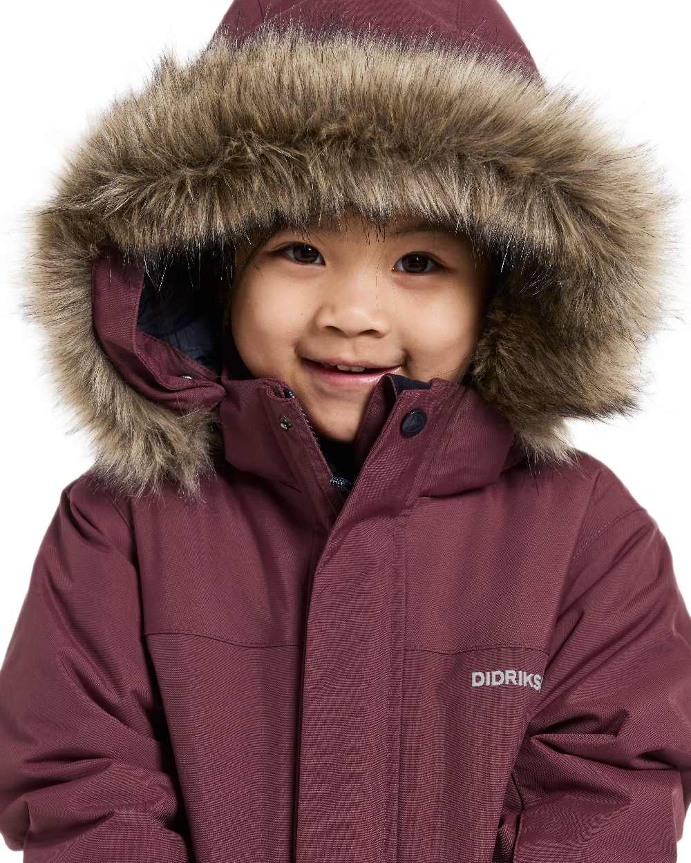 Anemon Red Coloured Didriksons Childrens Bjärven Parka on white background 