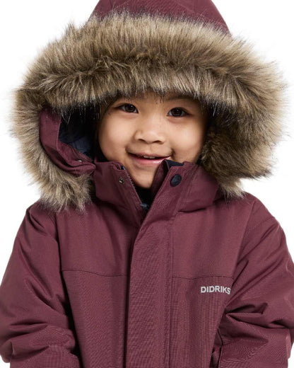 Anemon Red Coloured Didriksons Childrens Bjärven Parka on white background 