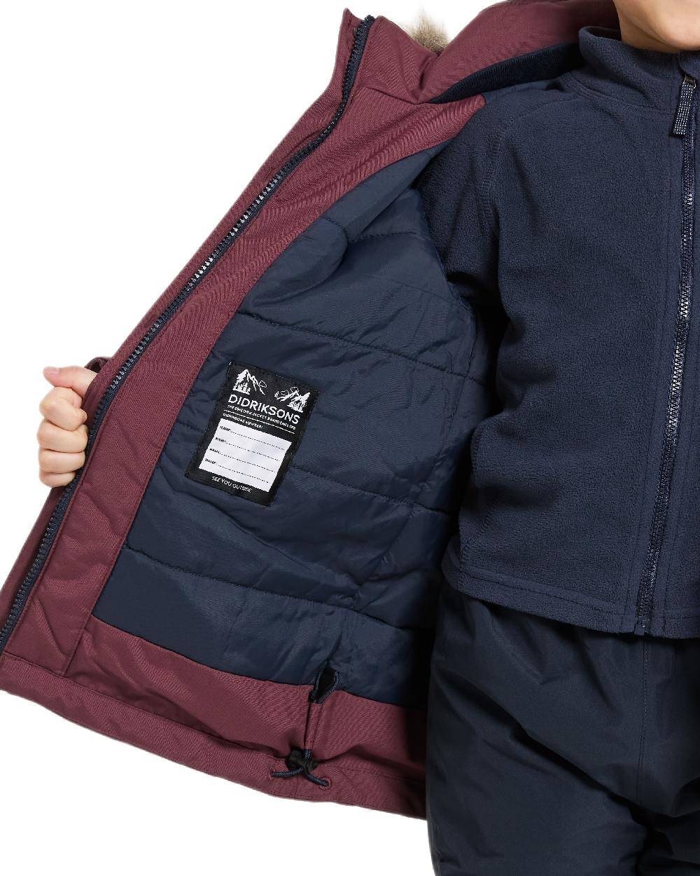 Anemon Red Coloured Didriksons Childrens Bjärven Parka on white background 