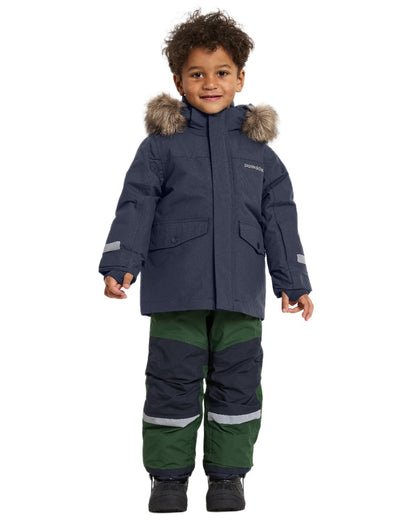 Navy Coloured Didriksons Childrens Bjärven Parka on white background 
