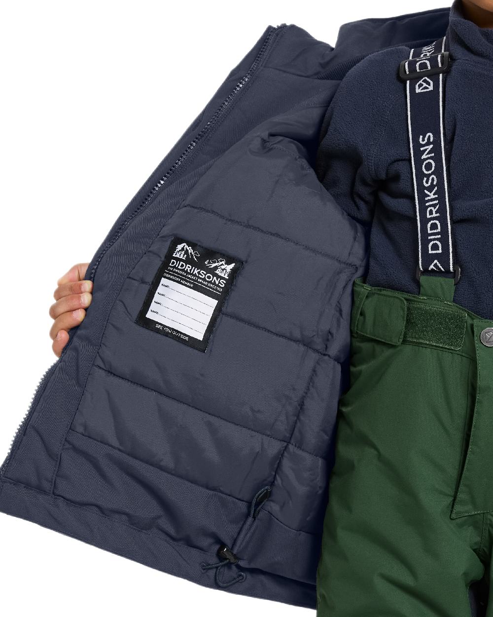 Navy Coloured Didriksons Childrens Bjärven Parka on white background 