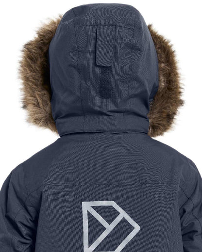 Navy Coloured Didriksons Childrens Bjärven Parka on white background 