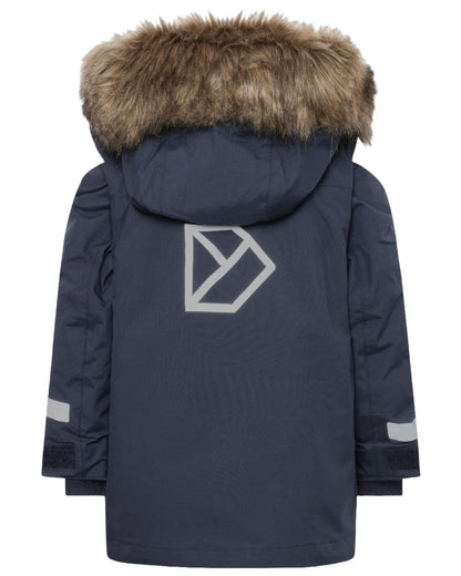 Navy Coloured Didriksons Childrens Bjärven Parka on white background 