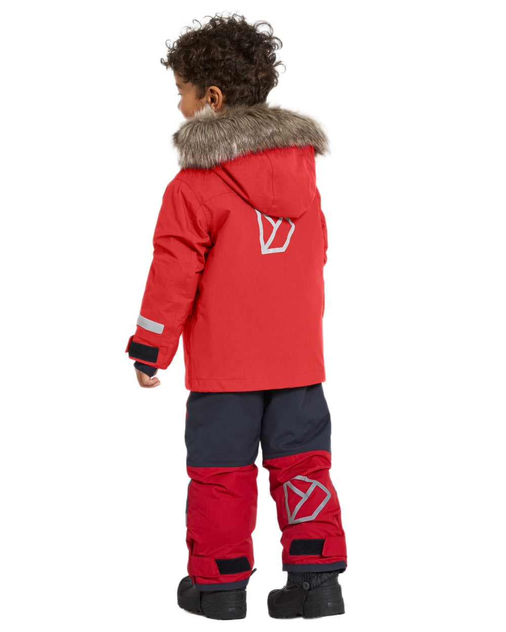 Pomme Red Coloured Didriksons Childrens Bjärven Parka on white background 