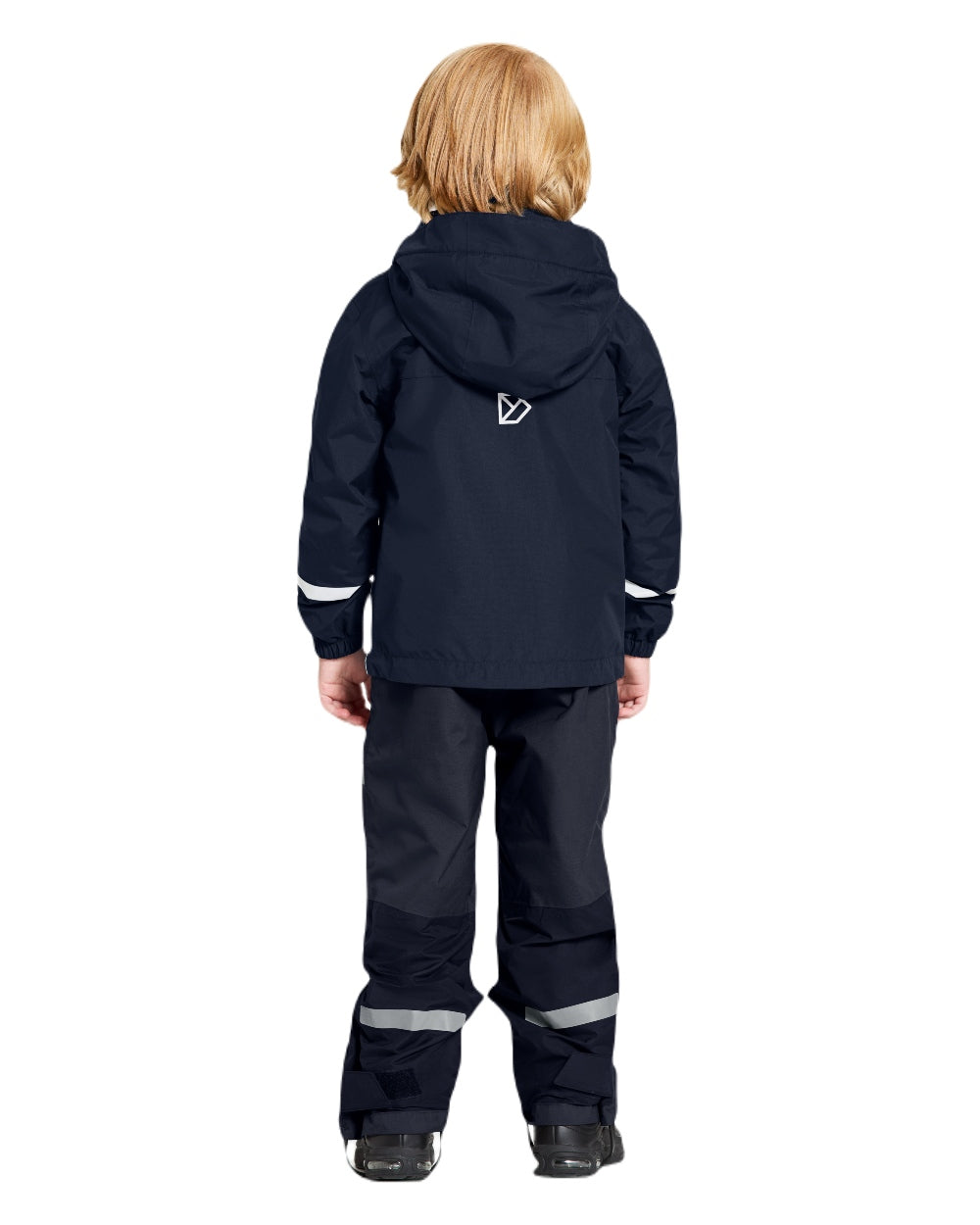 Navy coloured Didriksons Childrens Bladet Jacket on white background 