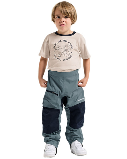 Factory Blue coloured Didriksons Childrens Dusk Pants on white background 