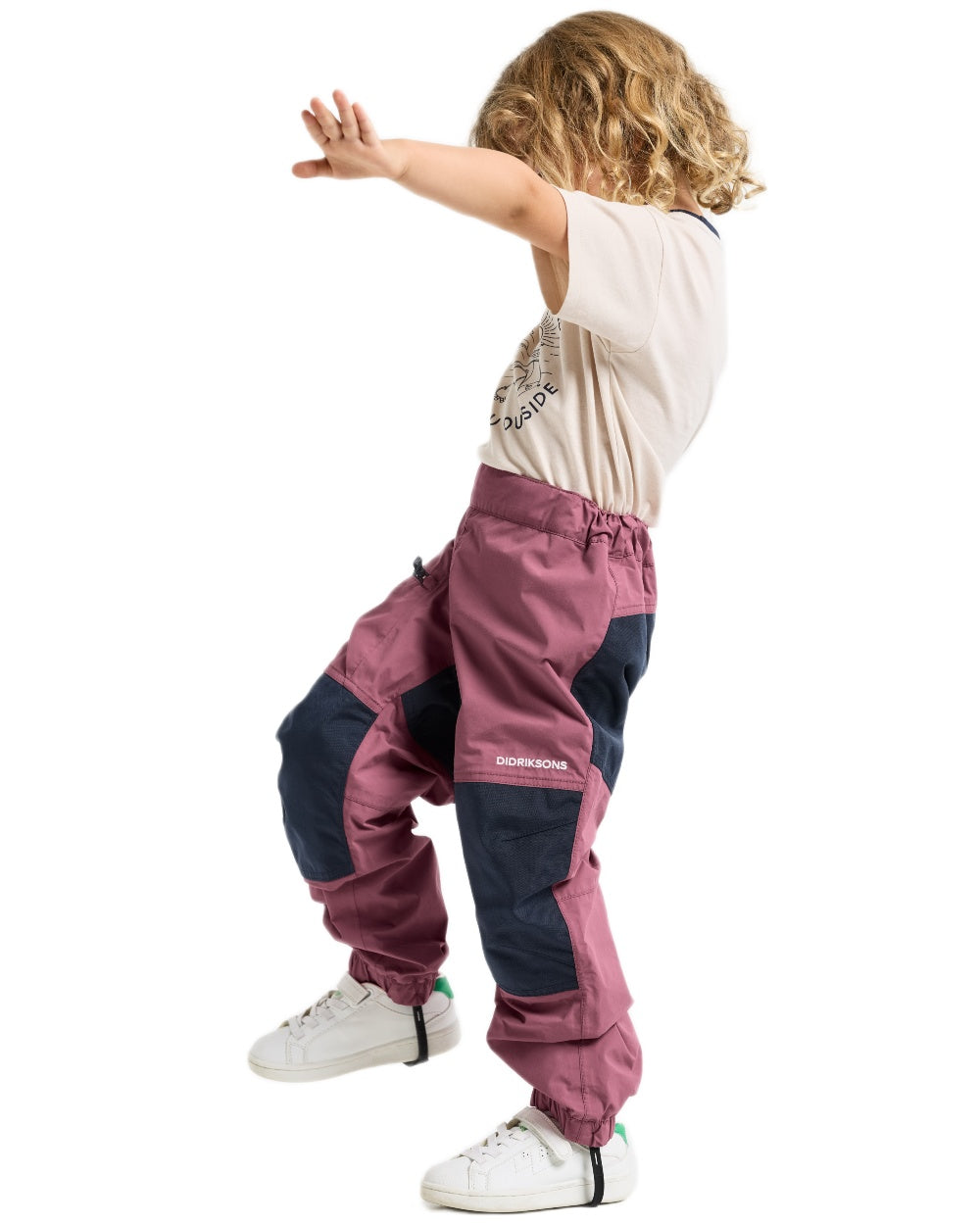 Heather Pink coloured Didriksons Childrens Dusk Pants on white background 