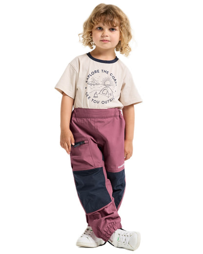 Heather Pink coloured Didriksons Childrens Dusk Pants on white background 