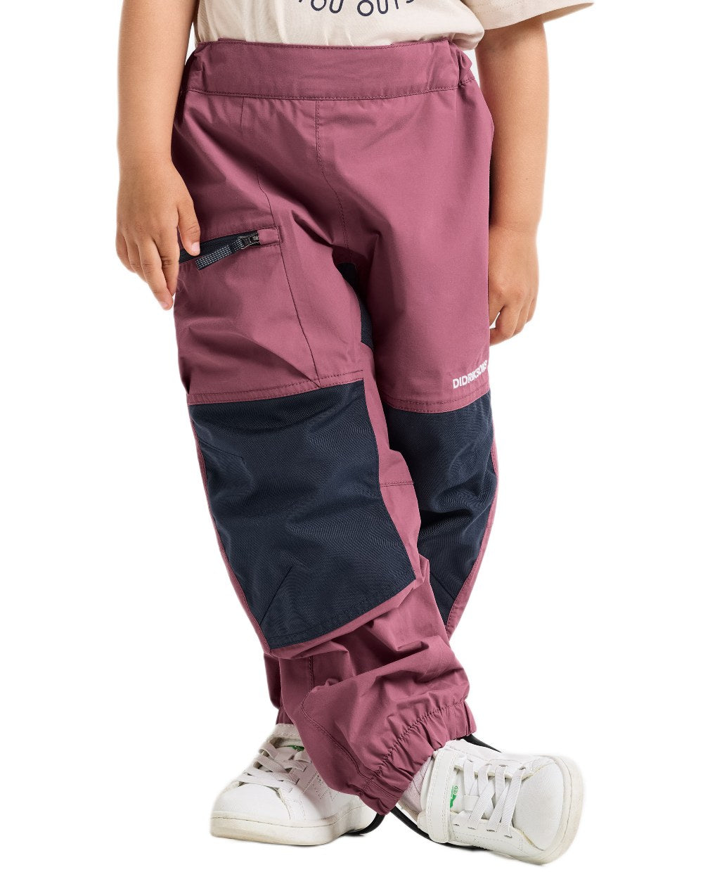 Heather Pink coloured Didriksons Childrens Dusk Pants on white background 