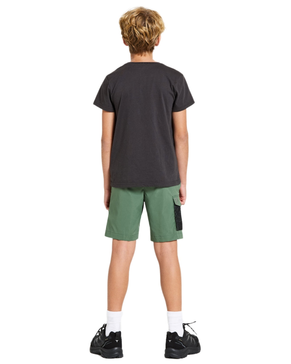 Dark Moss coloured Didriksons Childrens Eken Shorts on white background 