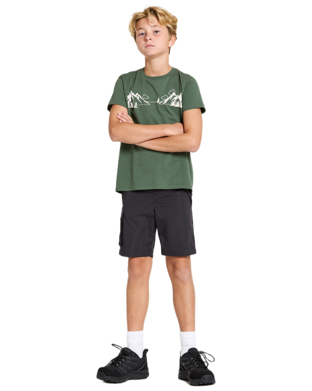 Graphite coloured Didriksons Childrens Eken Shorts on white background 