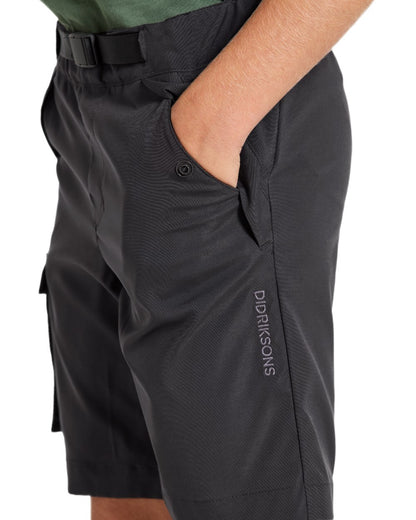 Graphite coloured Didriksons Childrens Eken Shorts on white background 