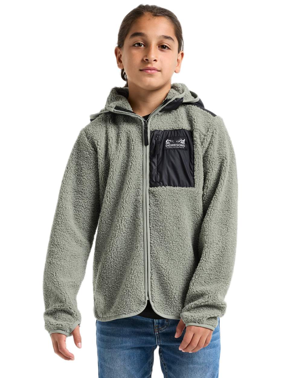 Wilted Leaf coloured Didriksons Childrens Exa Full-Zip Fleece 3 on white background 